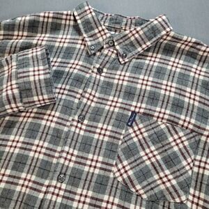 Ben Sherman Mens XXL Plaid Flannel Button Down Shirt Grey Burgundy Long Sleeve